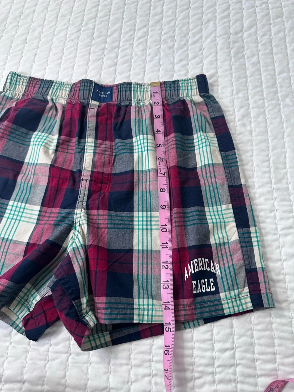 American Eagle Outfitters Stretch Plaid Classic Navy Boxers Short Sz S/P 29-31